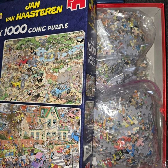 Jan Van Haasteren 2x1000 piece puzzle set "The Storm" & "Safari" 100% COMPLETE - Picture 1 of 2